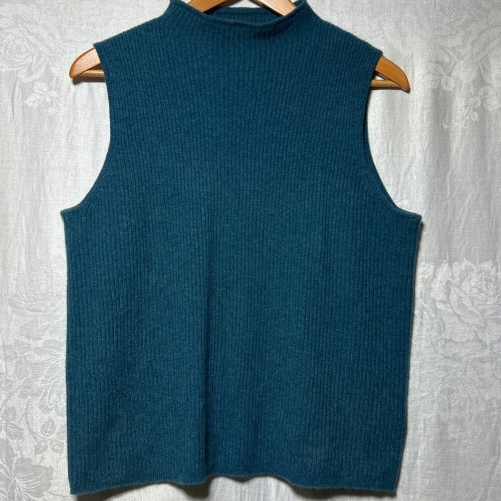 Halston 100% Cashmere Shell XL Teal High Neck Sleeveless Tank Sweater 2 Ply